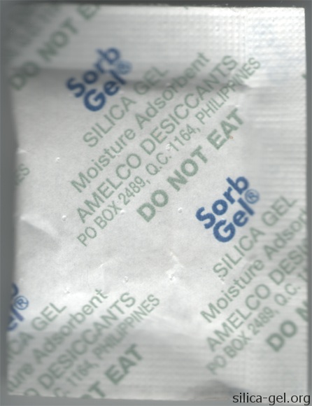 Sorb Gel packet printed in blue and gray.