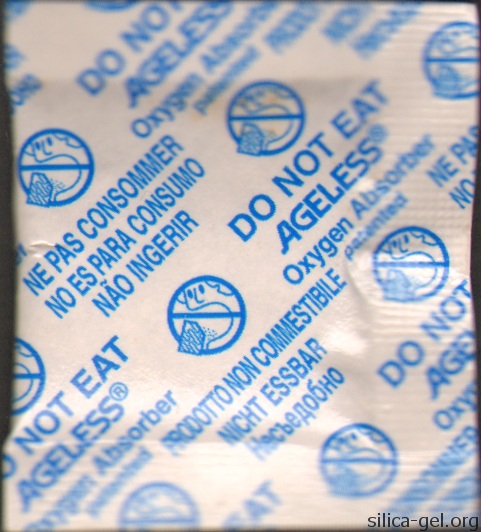 Ageless Oxygen Absorber With Blue Text in Multiple Languages